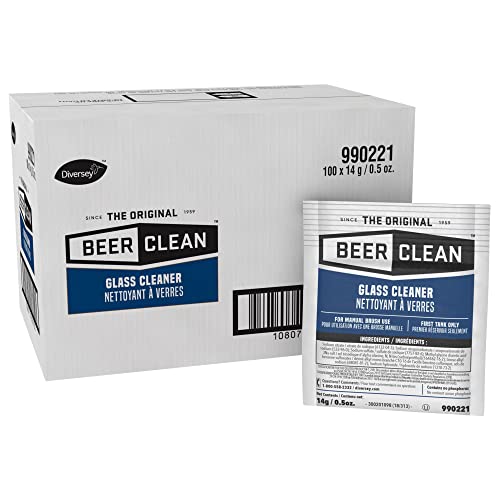 BEER CLEAN Diversey 990221 Glass Cleaner for Manual Brushing, Portion Control Bar Glass Washing Powder, Unscented, Packet, 0.5-Ounce (Pack of 100)