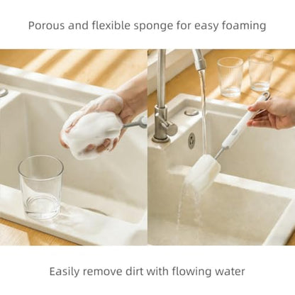 Bottle Brush Long Handle Cup Cleaner Brush Sponge Bottle Scrubber Detachable Handle Portable Sponge Cleaning Brush for Cups Wine Glasses Water Bottles Baby Bottles and Vacuum Flasks (Blue) - color: Blue