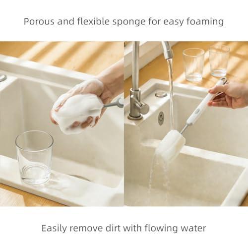 Bottle Brush Long Handle Cup Cleaner Brush Sponge Bottle Scrubber Detachable Handle Portable Sponge Cleaning Brush for Cups Wine Glasses Water Bottles Baby Bottles and Vacuum Flasks (Green) - color: Green