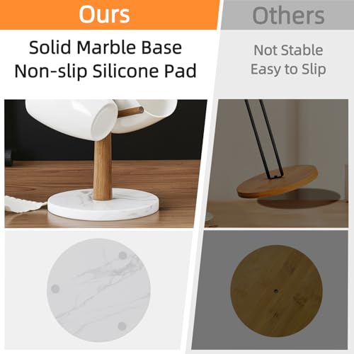 Buruis Wood Mug Holder, Marble Base Cup Rack Tree, Mug Stand Hanger, Kitchen Coffee Tree Countertop Tea Holder Stand, Coffee Cup Dryer with 6 Hooks (Round Base White) - color: Round Base White