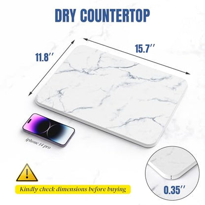 Quick Dry Stone Drying Mat for Kitchen Counter, Water-Absorbent Diatomaceous Dish Drying Mats, Multi-Purpose Stone Drying Tray for Cups Dishes Bottles, Carrara White Marble - color: Carrara White Marble