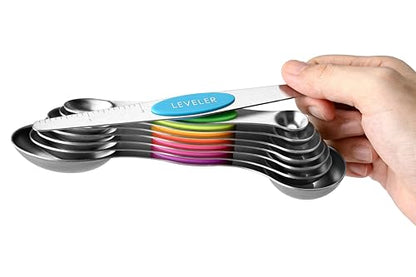 Spring Chef Stainless Steel Magnetic Measuring Spoons Set of 8 with Leveler, Nesting Metal Teaspoon & Tablespoon Measuring Spoons, Kitchen Gadgets for Baking & Cooking, Fits in Most Spice Jars - Neon - color: Neon, size: 1-Pack