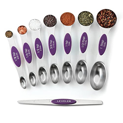 Spring Chef Purple Stainless Steel Magnetic Measuring Spoons Set of 8 with Leveler, Dual Sided Metal Teaspoon & Tablespoon Measuring Spoons, Kitchen Gadgets for Baking & Cooking, Fits in Spice Jars - color: Purple, size: 1-Pack