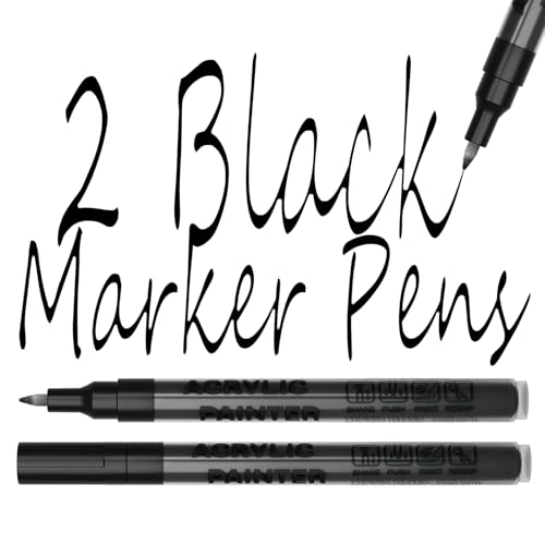 Acrylic Paint Pens Waterproof Markers 2 Black Permanent Marker Pens Acrylic Pens for Rock Painting Glass Stone Ceramic Metal Fabric Pebble Painting pens Craft Supplies - color: Black