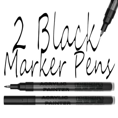 Acrylic Paint Pens Waterproof Markers 2 Black Permanent Marker Pens Acrylic Pens for Rock Painting Glass Stone Ceramic Metal Fabric Pebble Painting pens Craft Supplies - color: Black