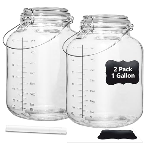 1 Gallon Super Wide Mouth Glass Jars with Airtight Lids,2 Pack Gallon Mason Jars Glass Storage Container for Canning,Pickling,Fermenting