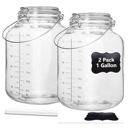 1 Gallon Super Wide Mouth Glass Jars with Airtight Lids,2 Pack Gallon Mason Jars Glass Storage Container for Canning,Pickling,Fermenting