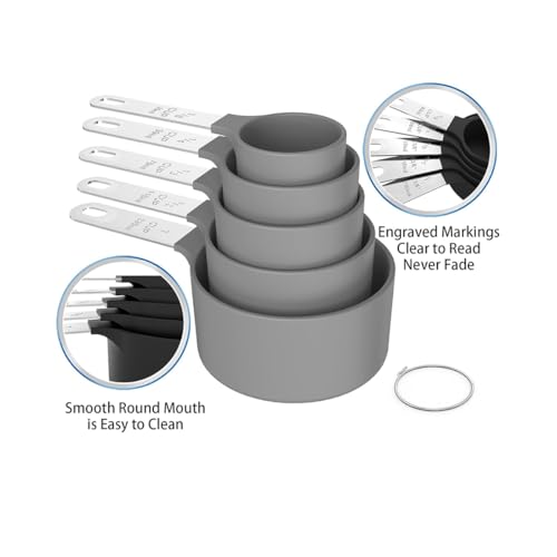 10Pcs Measuring Cups & Spoons Set, Stackable Cups and Spoons, Nesting Measure Cups with Stainless Steel Handle, Kitchen Gadgets for Cooking & Baking (Grey) - color: Gray