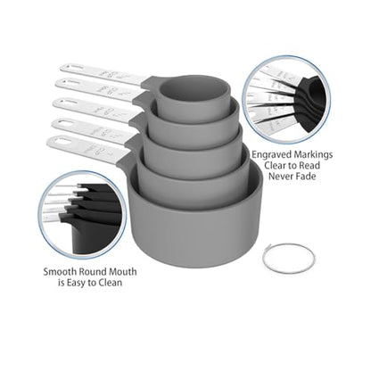 10Pcs Measuring Cups & Spoons Set, Stackable Cups and Spoons, Nesting Measure Cups with Stainless Steel Handle, Kitchen Gadgets for Cooking & Baking (Grey) - color: Gray
