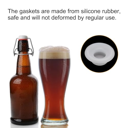 uxcell 25 Pcs Silicone Rubber Gaskets Washer, High Pressure Leak-proof Beer Bottle Gasket Seals Top Washers for Swing Flip Beer Soda Bottle, White - color: White