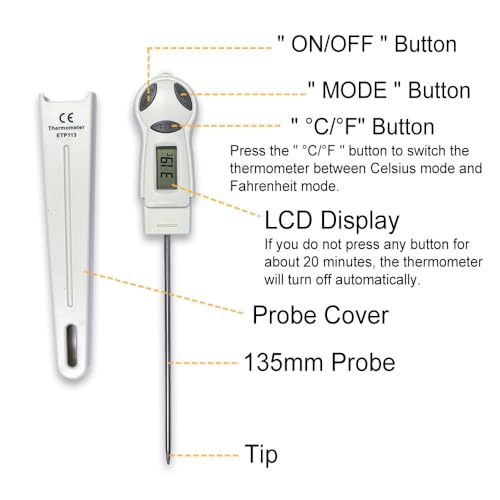 allsun Digital Meat Thermometer with Stainless Steel Probe, High Precision °C/°F Cooking Thermometer for Kitchen, Food & Home Use