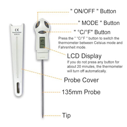 allsun Digital Meat Thermometer with Stainless Steel Probe, High Precision °C/°F Cooking Thermometer for Kitchen, Food & Home Use