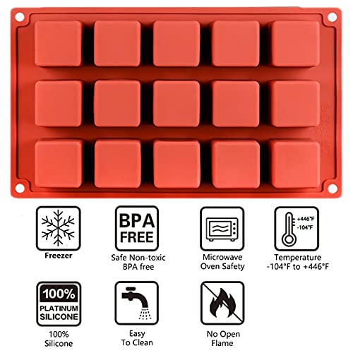 Silicone Mousse Cake Mold, 15-Cavity Mini Square Baking Mold for Chocolate, Truffle, Soap, 2 Pack, 11.7 x 6.8 x 1.5IN - color: 2 PACKS Silicone Mousse Cake Molds Z237