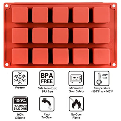 Silicone Mousse Cake Mold, 15-Cavity Mini Square Baking Mold for Chocolate, Truffle, Soap, 2 Pack, 11.7 x 6.8 x 1.5IN - color: 2 PACKS Silicone Mousse Cake Molds Z237