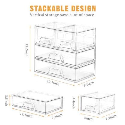 Stebopum 6 Pack Stackable Storage Drawers Clear Acrylic Organizer Makeup Bathroom Organizer and Storage Bins for Beauty Supplies,Ideal for Vanity, Bathroom,Pantry Organization - style: 4 Small+2 Wide
