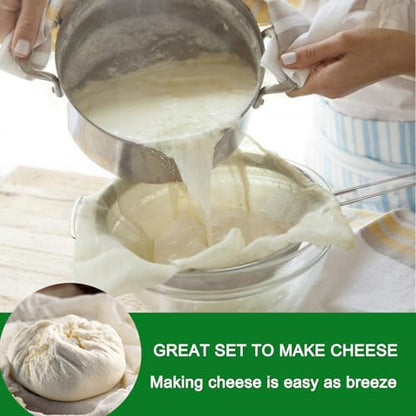 Fine Mesh Strainer with Sturdy Handle, 7.76 Inch Stainless Steel Strainers, Bonus 20x20 Inch Reusable Cotton Cheese Cloths with 4 Hemmed Edges, Sieve Sifter for Straining, Cooking, Baking - size: 7.76" Strainer and Cheesecloth