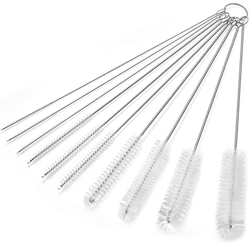 CiaraQ Bottle Cleaning Brushes, 9.8 Inch Nylon Tube Brush Set | White Cleaner for Narrow Neck Bottles Cups with Hook, Set of 10pcs - color: White, size: 9.8 Inch (10pcs)