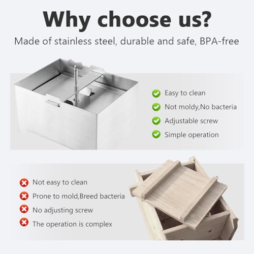 Stainless Steel Tofu Press, DIY Tofu Maker with To-fu Presser Towel and Drip Tray TofuPress Dishwasher Safe for Cheese, Yogurt Ham Press,Meat Pressing Paneer Make Vegetarian
