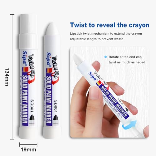 Sipa Permanent Solid Paint Markers, Twist Long-Lasting Paint Pens for Window, Wood,Metal and Glass Marker, 1 Pack (White) - color: White