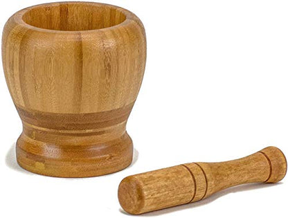 DecorRack Mortar and Pestle, 100% Natural Bamboo Spice Grinder, Decorative 4 inch Wooden Mortar and Pestle Set for Kitchen