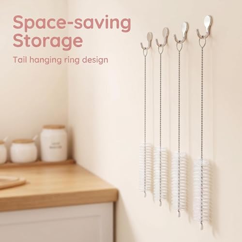 4 Pack Long Handle Pipe Cleaning Brush Set, Soft Bristle Deep Clean Detail Brush for Straws, Narrow Bottles, Small Tubes, Crevices - color: 4 Pcs Clear