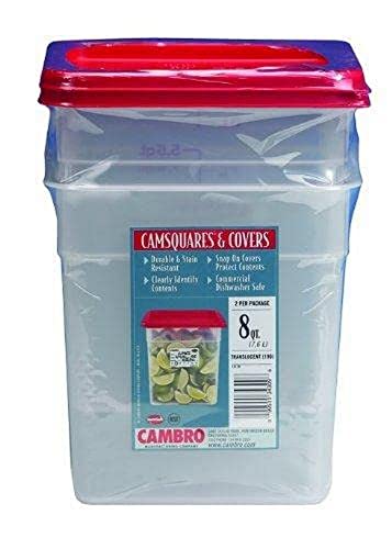 Cambro Set of 2 Square Food Storage Containers with Lids, 8 Quart - size: 8 Quart