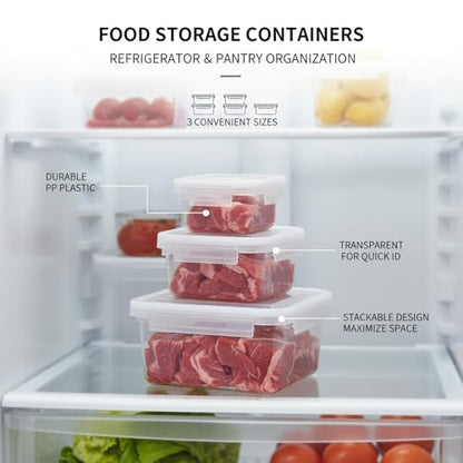 Food Storage Containers with Lids, Stackable PP Plastic Bins for Refrigerator & Pantry Organization, Clear Design for Leftovers and Prep Ingredients - size: 4.69 x 3.35 x 2.15 in