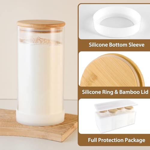 TBWIND 53oz Round Glass Storage Containers with Bamboo Lids – 4 Pack Large Airtight Glass Jars for Pantry Organization, Kitchen Dry Food, Flour, Cereal, Coffee Beans & Staples - color: Round/53oz/4pcs