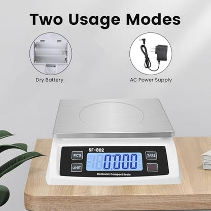 Digital Kitchen Scale 30kg/66lb Large Food Scale for Baking Cooking Stainless Bread Scale with LCD Display Counting Scales for Commercial(Color : Stainless White) - color: Stainless white
