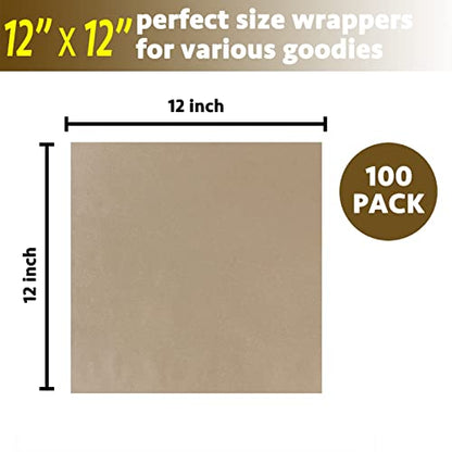 CAMKYDE Deli Paper Sheets 12" X 12" 100PK, Grease Proof Sandwich Wrapping Paper - color: Kraft