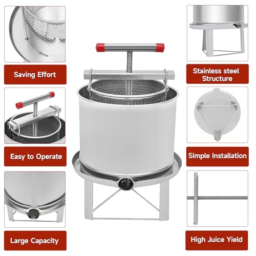 Large Bee Honey Press Extractor, Manual Stainless Steel Honey Extractor 12.6L Fruit Juice Press Extractor Wine Making Equipment for Self in Home - size: 12.6L/3.34Gallon