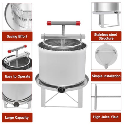 Large Bee Honey Press Extractor, Manual Stainless Steel Honey Extractor 12.6L Fruit Juice Press Extractor Wine Making Equipment for Self in Home - size: 12.6L/3.34Gallon