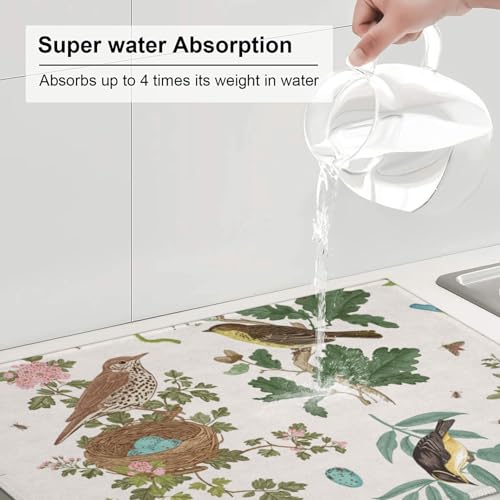 Large Dish Drying Mats For Kitchen Counter Microfiber Kitchen Drying Mat XL Draining Pad Absorbent Quick Drying Dish Mat 18x24 Inch - Garden Birds - color: Garden Birds