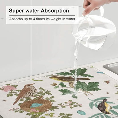Large Dish Drying Mats For Kitchen Counter Microfiber Kitchen Drying Mat XL Draining Pad Absorbent Quick Drying Dish Mat 18x24 Inch - Garden Birds - color: Garden Birds