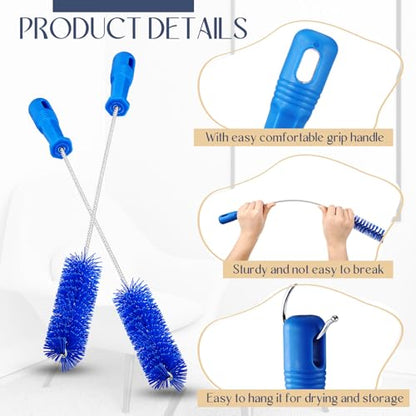 Baderke 2 Pieces Drain Brush Pipe Cleaning Tube Brushes 19.7 Inch Plastic Shower Pipe Flexible Cleaning Tool(Blue,19.7 x 1.5 Inch) - color: Blue, size: 19.7 x 1.5 Inch