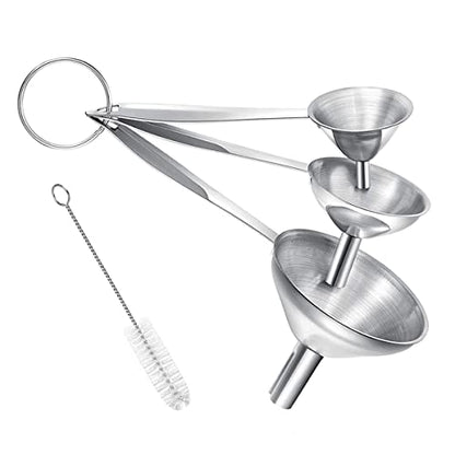Small Funnels for Filling Bottles, 3 Pcs Stainless Steel Kitchen Funnel Set, Food Grade Mini Metal Funnel for Transferring Oil Liquid, Easy Cleaning with a Brush (Long Handle) - size: long handle