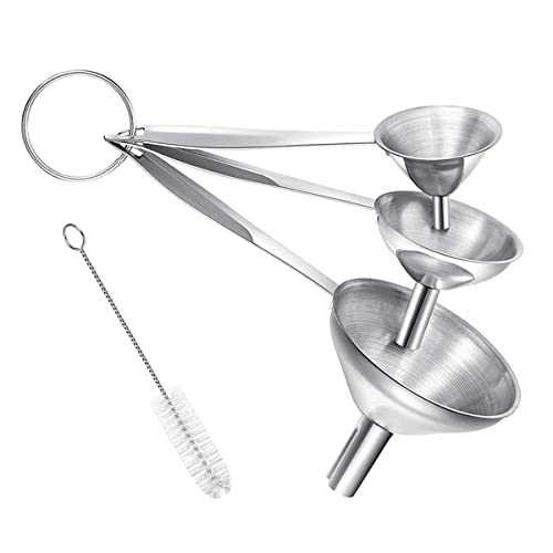 Small Funnels for Filling Bottles, 3 Pcs Stainless Steel Kitchen Funnel Set, Food Grade Mini Metal Funnel for Transferring Oil Liquid, Easy Cleaning with a Brush (Long Handle) - size: long handle