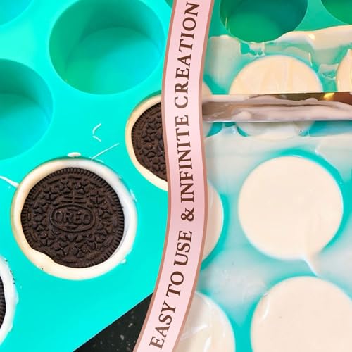 HKNMTT Silicone Round Cookie Mold, 4 PCS Candy Chocolate Moulds, 12-Cavity Cylinder Non-Stick Food Grade BPA Free Moulds for Making Handmade Soap Mini Cake Jelly Brownie Pudding Jello - style: Cookie Cover - 4PCS