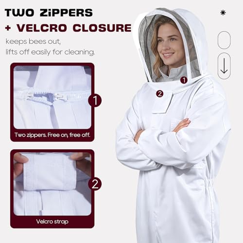 LONGADS Professional Bee Suit for Men and Women, Full Body Beekeeping Suit with Gloves & Protective Round Veil, Size M (Fits 57-61 Inches / 4'9"-5'1") for Apiary & Backyard - size: M for 4'11"-5'3"