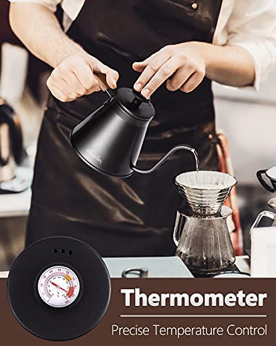 Harriet Gooseneck Kettle with Thermometer for Pour Over Coffee and Tea, 37 fl oz, Stainless Steel, Durable 3-Layer Base, Ideal Spout for Precision Pouring, Compatible with all Stove Tops, Black - color: Black