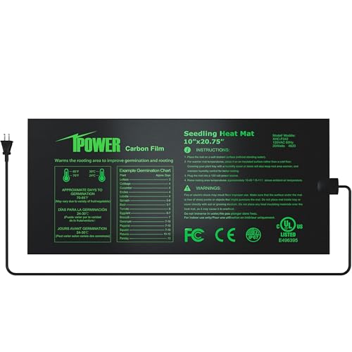 iPower Durable Waterproof Seedling Heat Mat 10"x20.75", Warm Hydroponic Heating Pad for Germination, Indoor Gardening, Greenhouse - size: 10" x 20.75", style: Upgraded Carbon Film