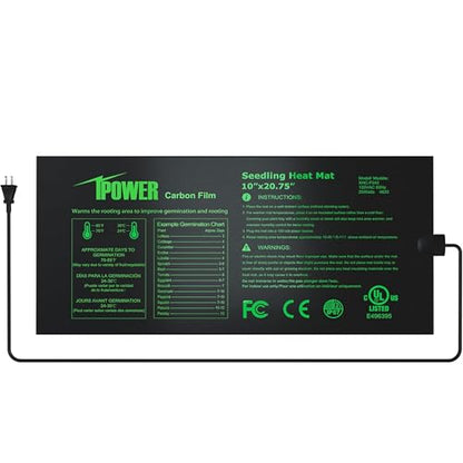 iPower Durable Waterproof Seedling Heat Mat 10"x20.75", Warm Hydroponic Heating Pad for Germination, Indoor Gardening, Greenhouse - size: 10" x 20.75", style: Upgraded Carbon Film
