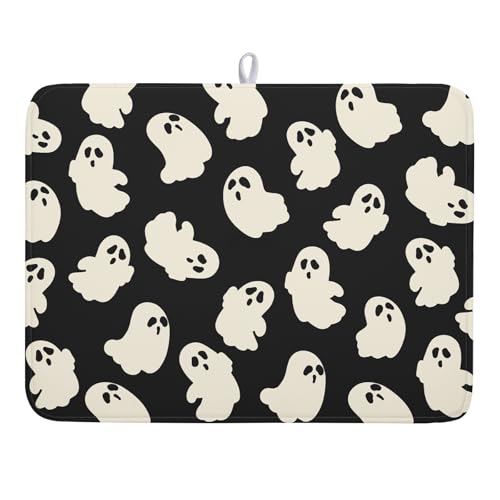 Halloween Ghosts Dish Drying Mat for Kitchen Counter Halloween Cute Ghost Drying Dish Mat 18”x24” Absorbent Microfiber Reversible Kithchen Mats for Countertop Fast Dry Dish Draining Mats for Halloween - color: Halloween Ghosts, size: 18" x 24"
