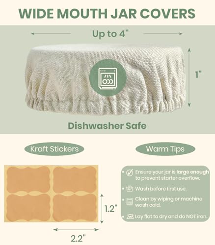 Kombucha Cloth Cover for Weck Jars Wide Mouth | Elastic Cotton Toppers Fabric Fermenting Lid Covers for Sourdough Kefir Starter Ball Mason Gallon Jar - style: Thicker Khaki Cotton
