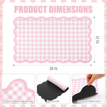 Scalloped Gingham Coffee Mat 12" x 20" Absorbent Coffee Bar Mat Gingham Espresso Matt for Counter(Pink) - color: Pink