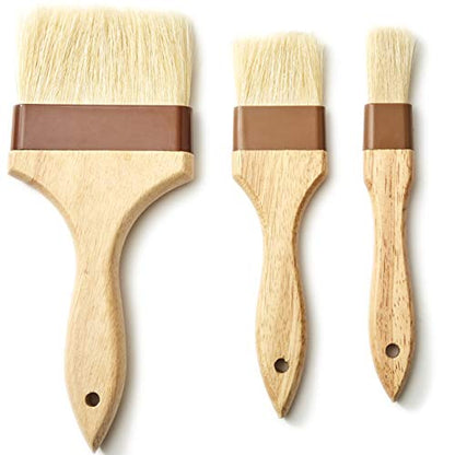 Durable, Real Wood 2 Inch Boar Bristle Pastry Brush. Grill and Kitchen Flat Brushes for Basting Meat, Spreading Butter, Eggs, BBQ Sauce or Marinades. Chef Quality Cooking, Baking or Grilling Tools - size: Small