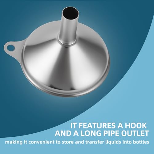 Stainless Steel Kitchen Funnel, Large, Medium and Small Three-piece Set with Cleaning Brush, Mini Metal Kitchen Funnel, for Transferring Liquids and Small Solids, Spices, Essential Oils, Fluid Foods