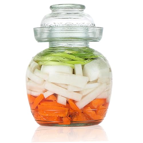Pickle Container 1.5 L Food Grade Fermentation Jar Traditional Kimchi Containers with Bowl Cap Transparent Glass Jar with Lid Fermentation Kit for Pickling Kimchi Sauerkraut