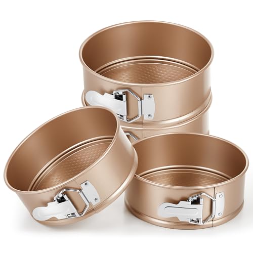 Funnymoom 4 Pcs 7 Inch Non Stick Springform Pan with Removable Bottom Carbon Steel Round Springform Cheesecake Pan with Stainless Steel Spring Buckles for Baking Kitchens Restaurant(Champagne Gold) - color: Champagne Gold, size: 7 Inch