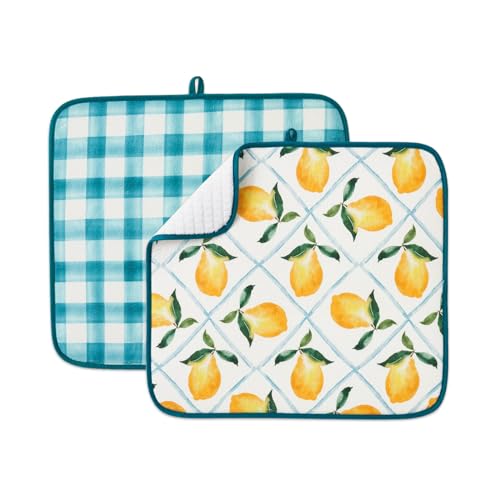 FRESHMINT Printed Dish Drying Mat for Kitchen Counter 2 Pack Absorbent Reversible Drying Mats Microfiber Kitchen Drying Mat, Extra Large Dishes Drainer Mats (18"x16", Lemon) - color: Farmhouse Lemon, size: 16''X18''